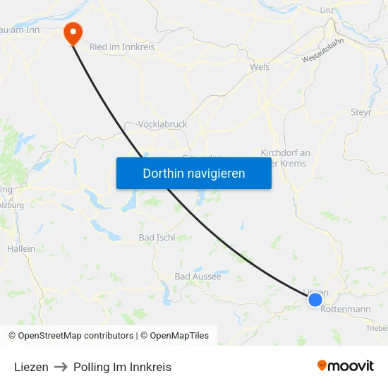 Liezen to Polling Im Innkreis map