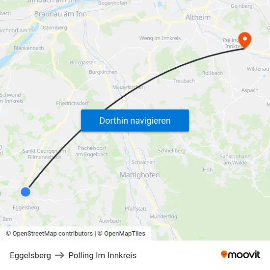 Eggelsberg to Polling Im Innkreis map