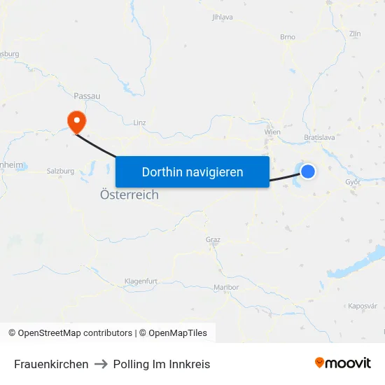 Frauenkirchen to Polling Im Innkreis map