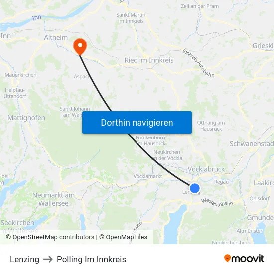 Lenzing to Polling Im Innkreis map