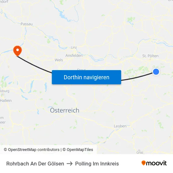 Rohrbach An Der Gölsen to Polling Im Innkreis map