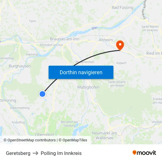 Geretsberg to Polling Im Innkreis map