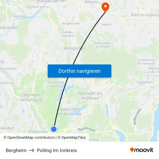 Bergheim to Polling Im Innkreis map