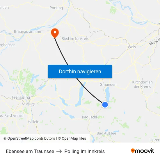 Ebensee am Traunsee to Polling Im Innkreis map