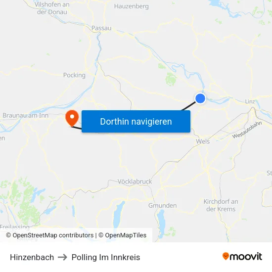 Hinzenbach to Polling Im Innkreis map