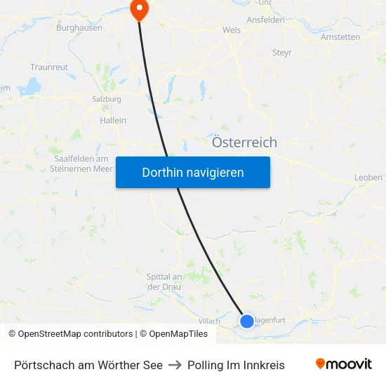 Pörtschach am Wörther See to Polling Im Innkreis map