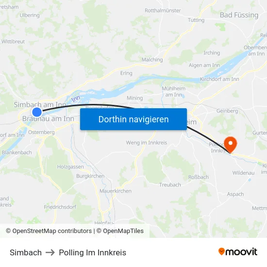 Simbach to Polling Im Innkreis map