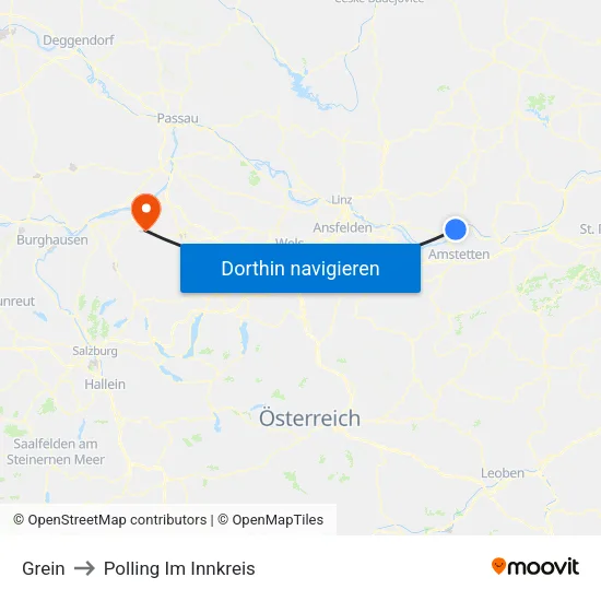 Grein to Polling Im Innkreis map