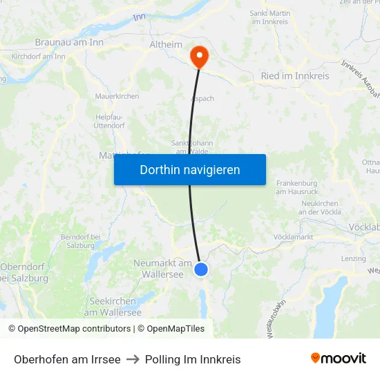 Oberhofen am Irrsee to Polling Im Innkreis map