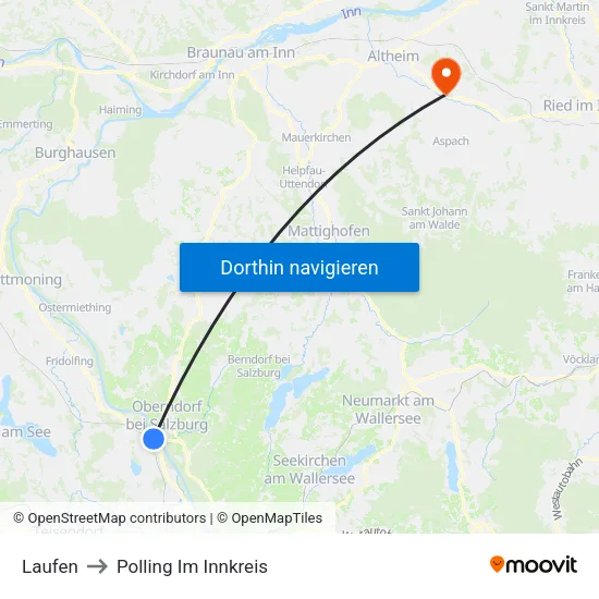 Laufen to Polling Im Innkreis map