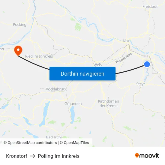 Kronstorf to Polling Im Innkreis map