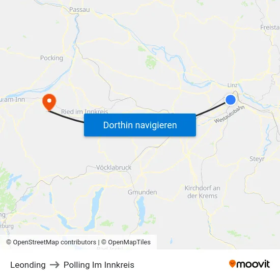 Leonding to Polling Im Innkreis map
