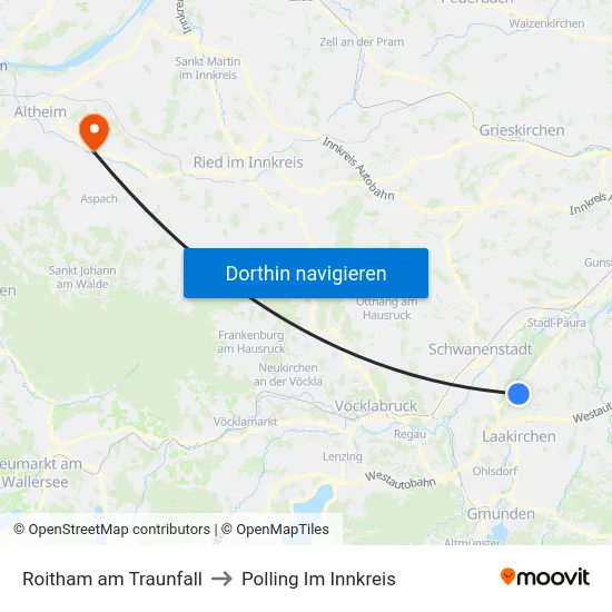 Roitham am Traunfall to Polling Im Innkreis map