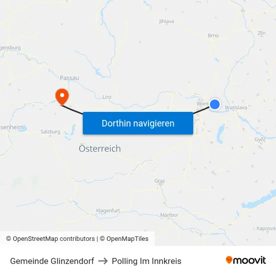 Gemeinde Glinzendorf to Polling Im Innkreis map