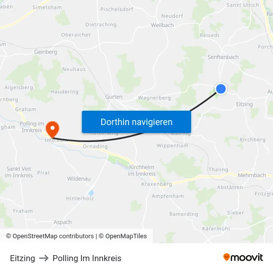 Eitzing to Polling Im Innkreis map