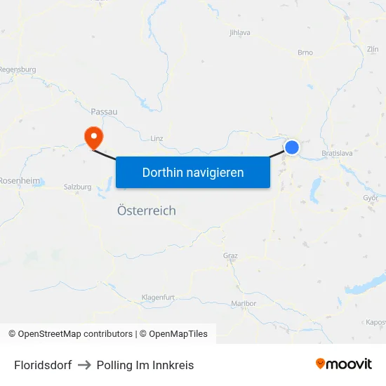 Floridsdorf to Polling Im Innkreis map
