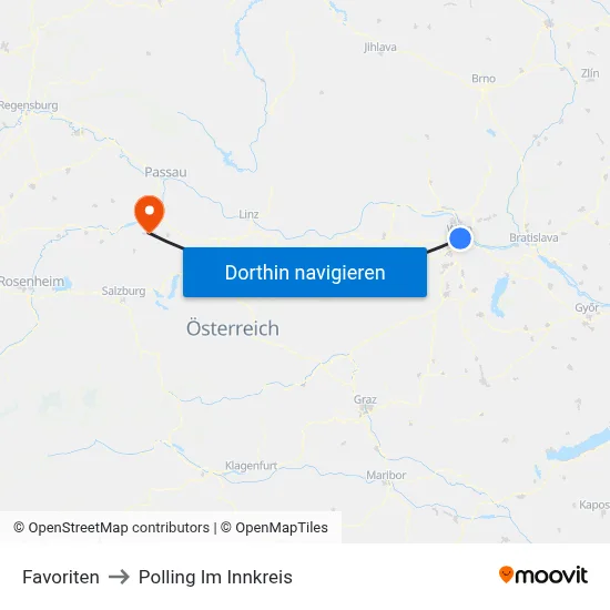 Favoriten to Polling Im Innkreis map