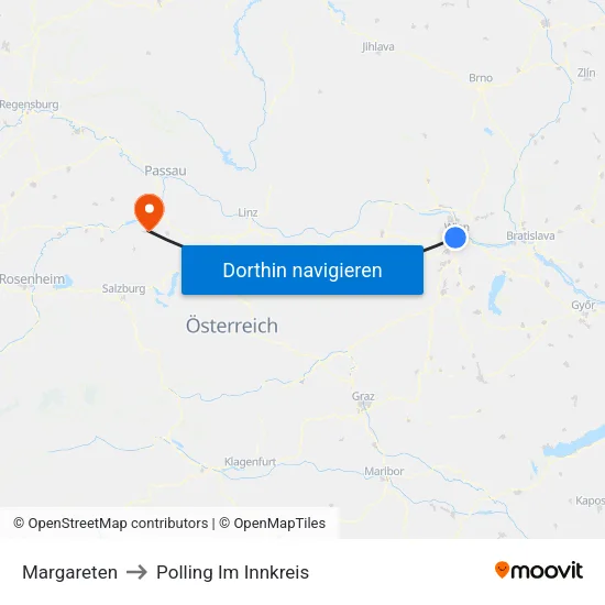 Margareten to Polling Im Innkreis map