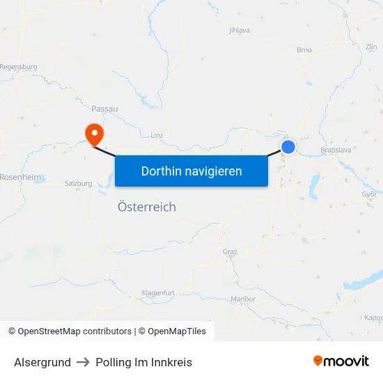 Alsergrund to Polling Im Innkreis map
