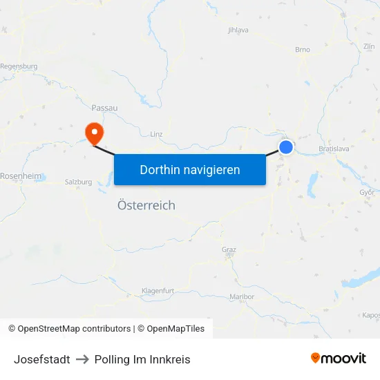 Josefstadt to Polling Im Innkreis map