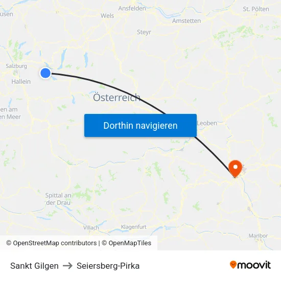 Sankt Gilgen to Seiersberg-Pirka map