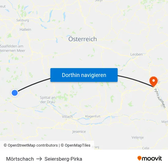 Mörtschach to Seiersberg-Pirka map
