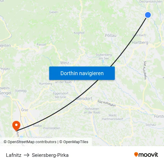 Lafnitz to Seiersberg-Pirka map