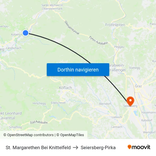 St. Margarethen Bei Knittelfeld to Seiersberg-Pirka map
