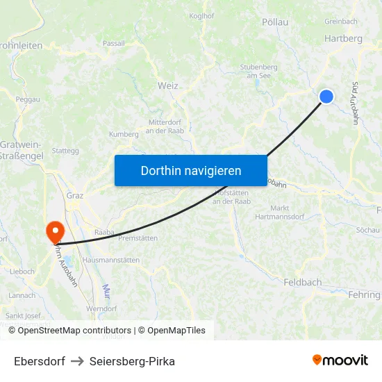 Ebersdorf to Seiersberg-Pirka map