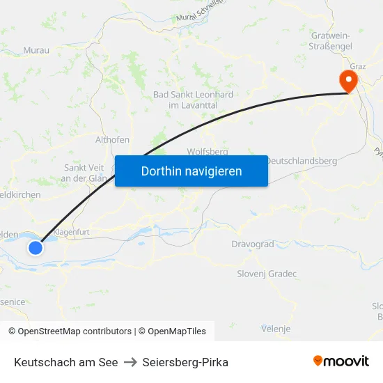 Keutschach am See to Seiersberg-Pirka map