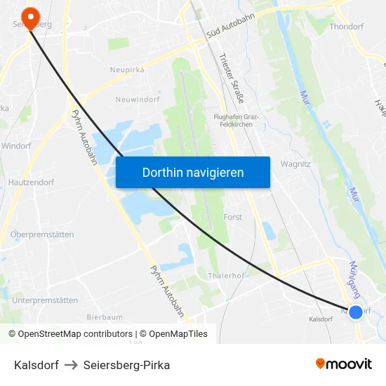 Kalsdorf to Seiersberg-Pirka map