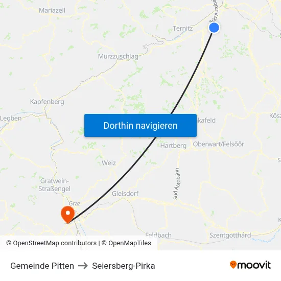 Gemeinde Pitten to Seiersberg-Pirka map