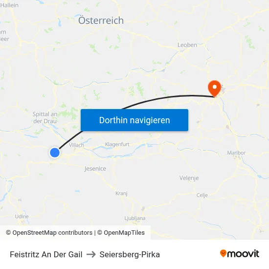 Feistritz An Der Gail to Seiersberg-Pirka map