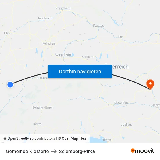 Gemeinde Klösterle to Seiersberg-Pirka map