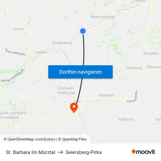 St. Barbara Im Mürztal to Seiersberg-Pirka map