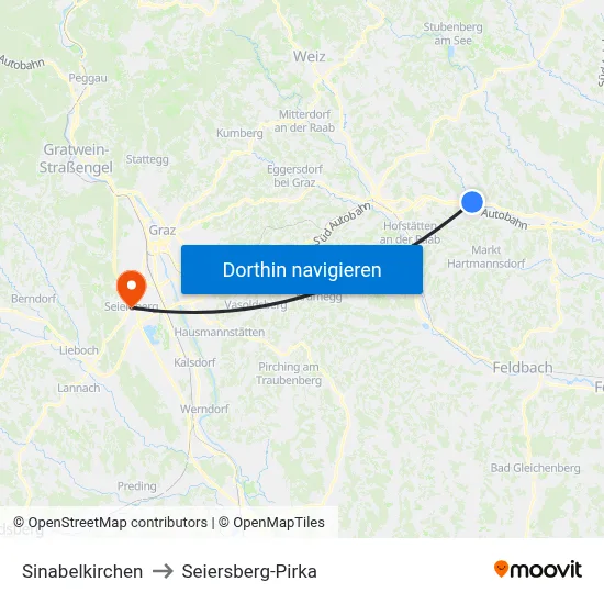 Sinabelkirchen to Seiersberg-Pirka map