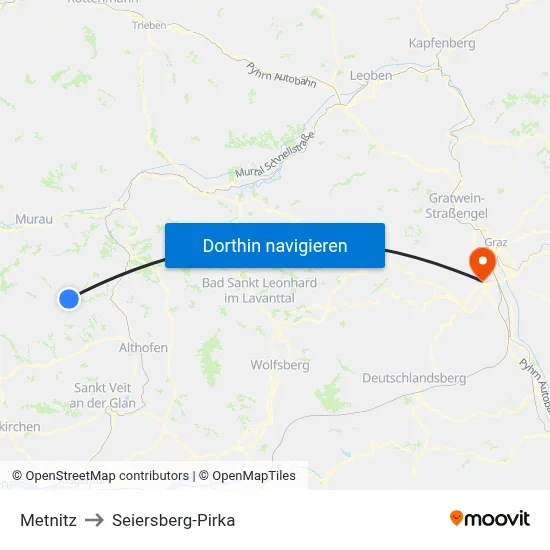 Metnitz to Seiersberg-Pirka map