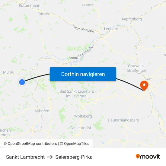 Sankt Lambrecht to Seiersberg-Pirka map