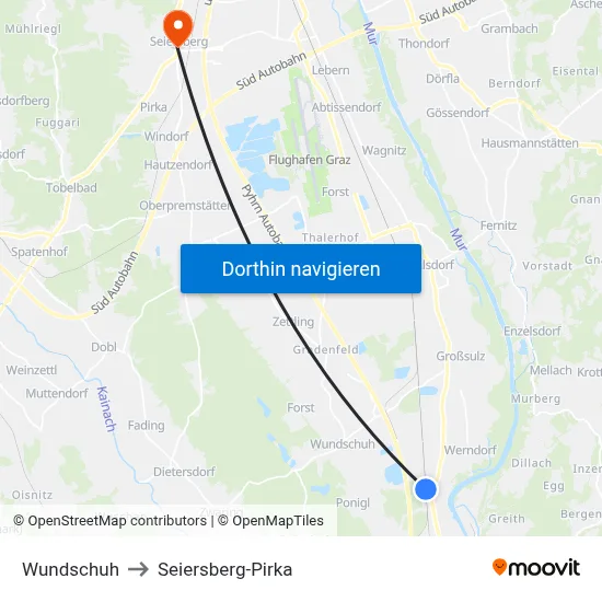 Wundschuh to Seiersberg-Pirka map