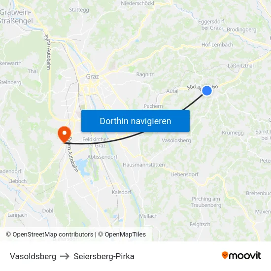 Vasoldsberg to Seiersberg-Pirka map