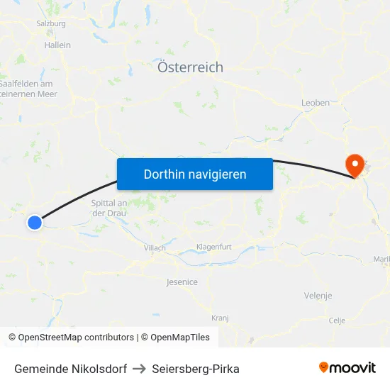 Gemeinde Nikolsdorf to Seiersberg-Pirka map