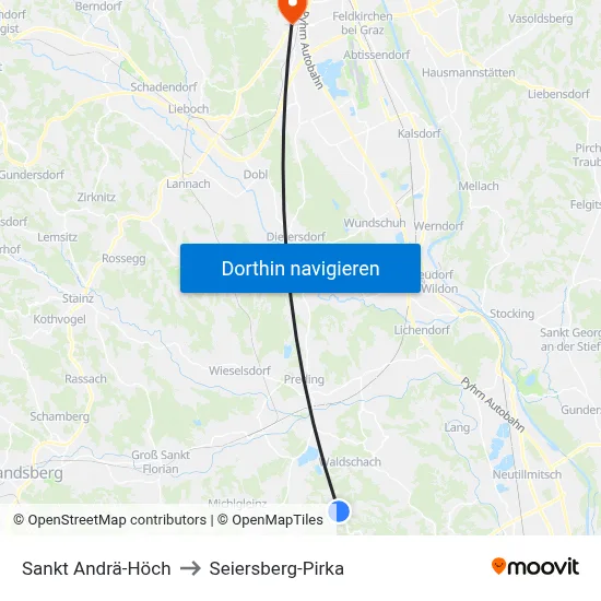 Sankt Andrä-Höch to Seiersberg-Pirka map