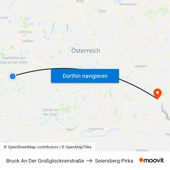 Bruck An Der Großglocknerstraße to Seiersberg-Pirka map