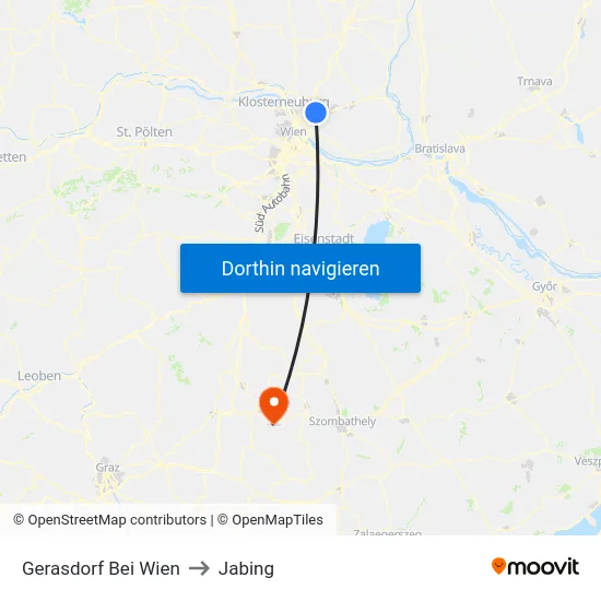 Gerasdorf Bei Wien to Jabing map