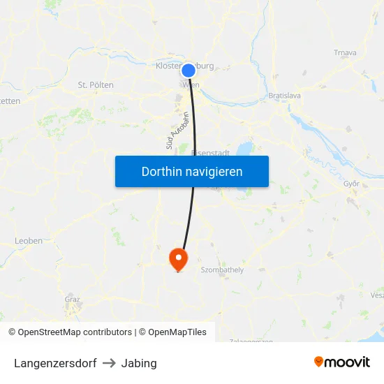 Langenzersdorf to Jabing map