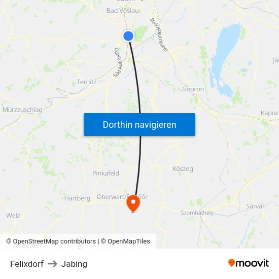 Felixdorf to Jabing map