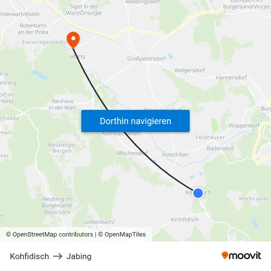 Kohfidisch to Jabing map