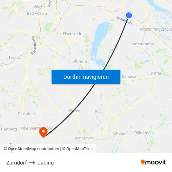 Zurndorf to Jabing map
