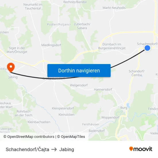 Schachendorf/Čajta to Jabing map
