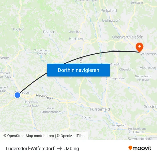 Ludersdorf-Wilfersdorf to Jabing map
